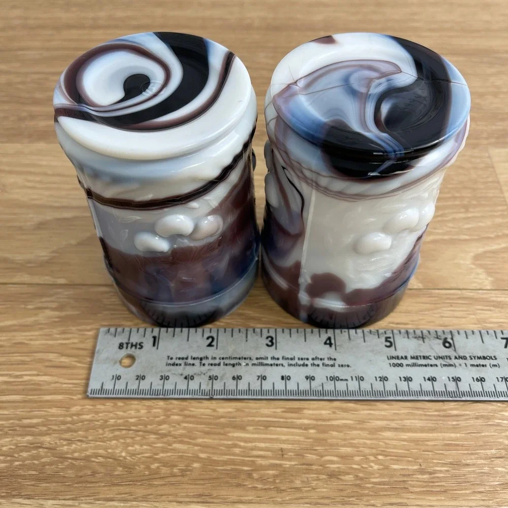 Imperial Glass Purple Slag Glass Morning Glory Tumblers Set of 2 Vintage IG Logo